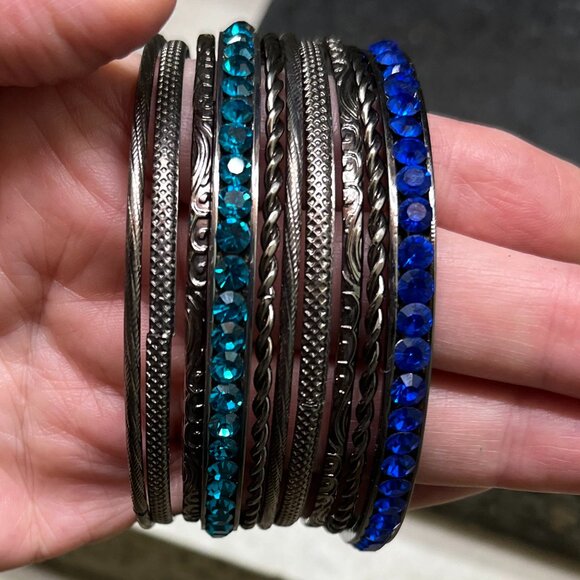 Blue and Silver 10-Bangle Bracelet Bundle - Picture 5 of 8